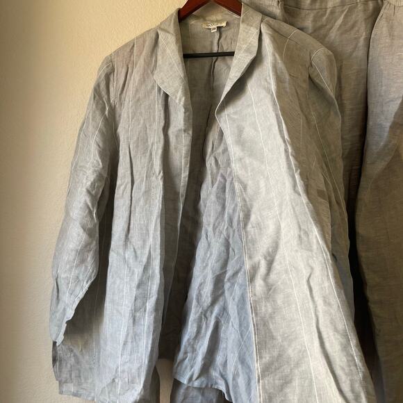 Vintage 80s linen power suit grey with open blazer and‎ pants size 24 - Picture 4 of 11